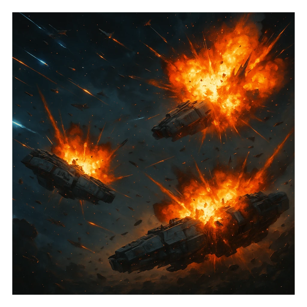 explostions of ships in a space battle sticker