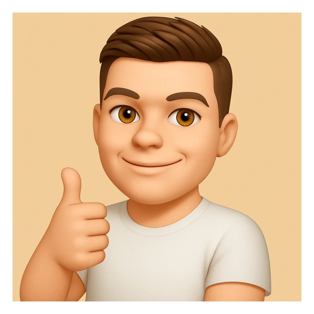 Based on these photos, make an emoji with facial features preserved, man in white t-shirt, proud sticker