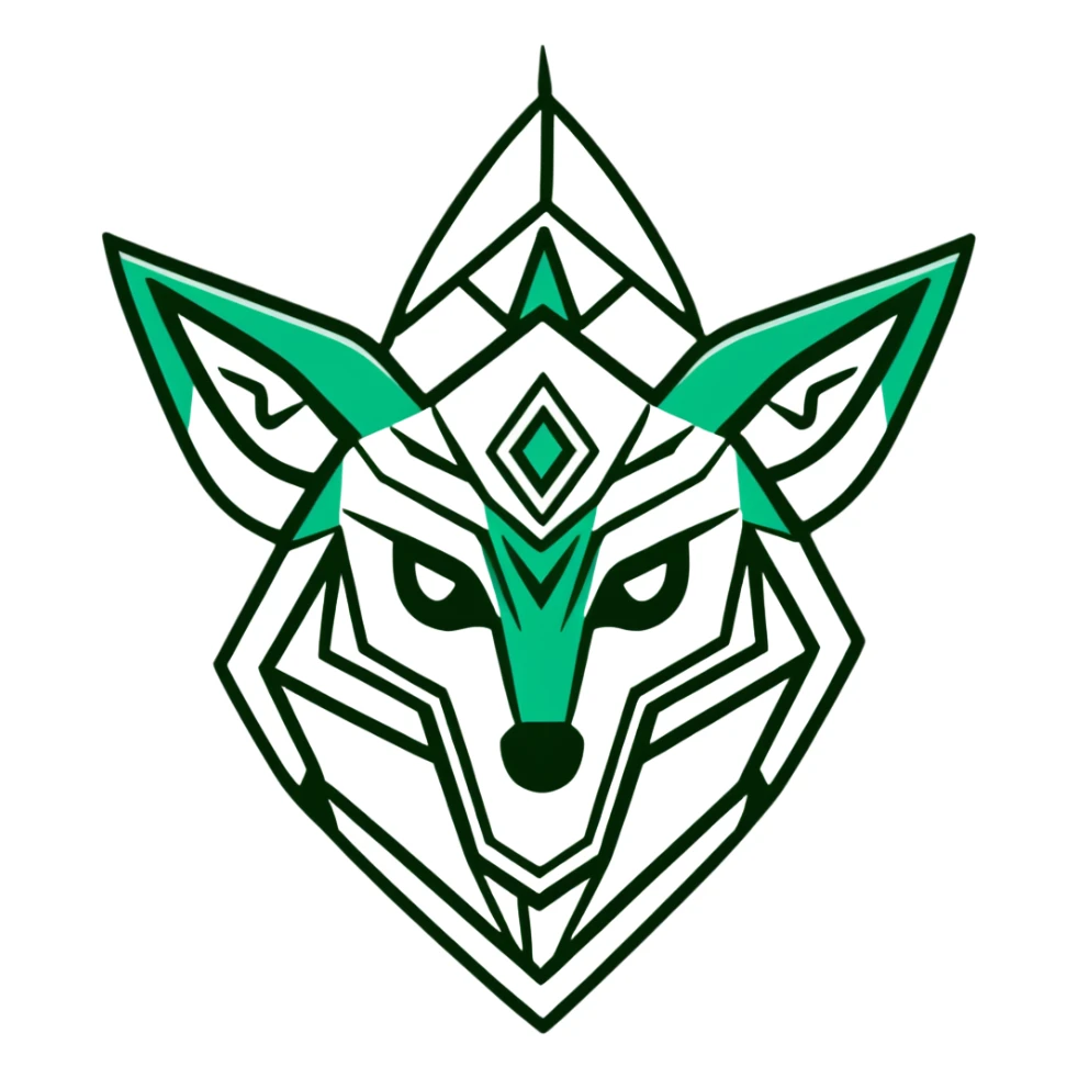 Geometric Maya glyph animal symbol, strictly only white and deep dark green colors, sharp clean lines, angular, no cute styling sticker