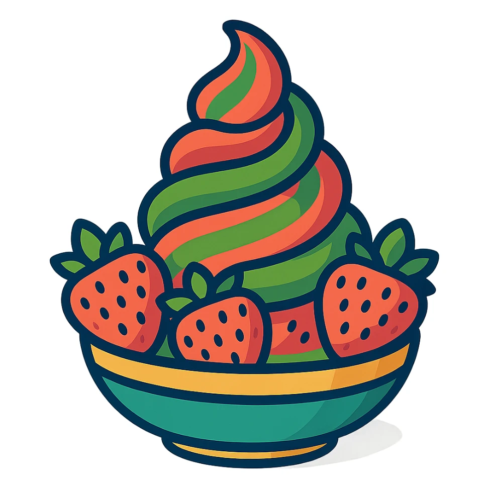 cheerful and colorful strawberry and matcha swirl dessert sticker