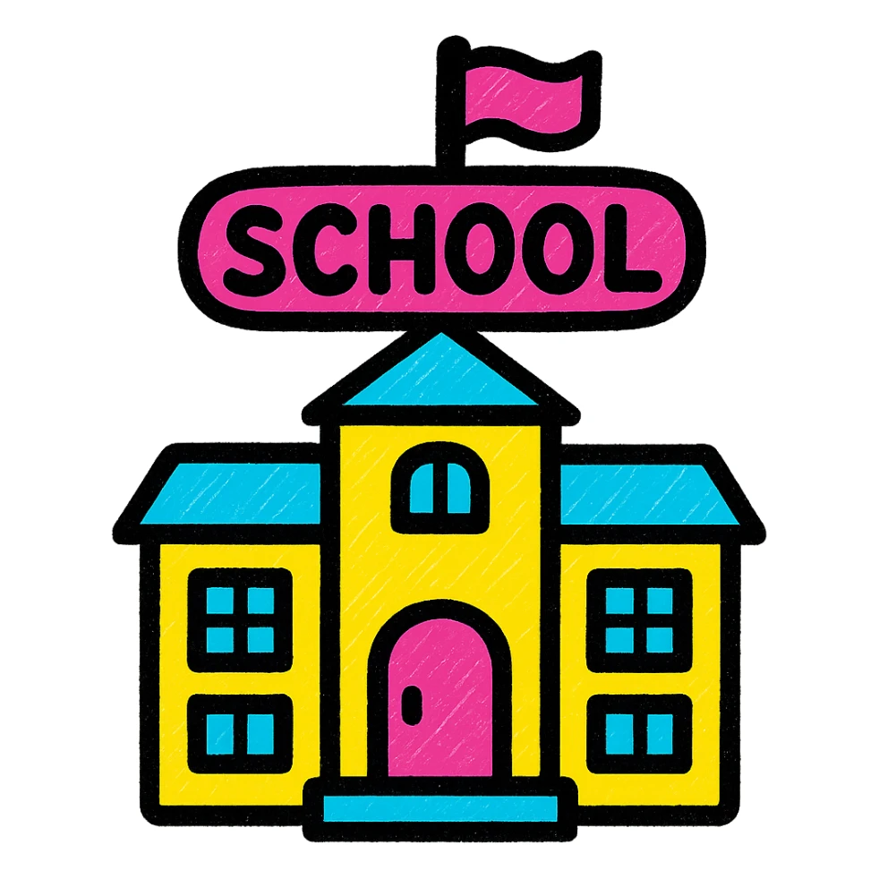 a school emoji, vibrant and pop colors icons sticker