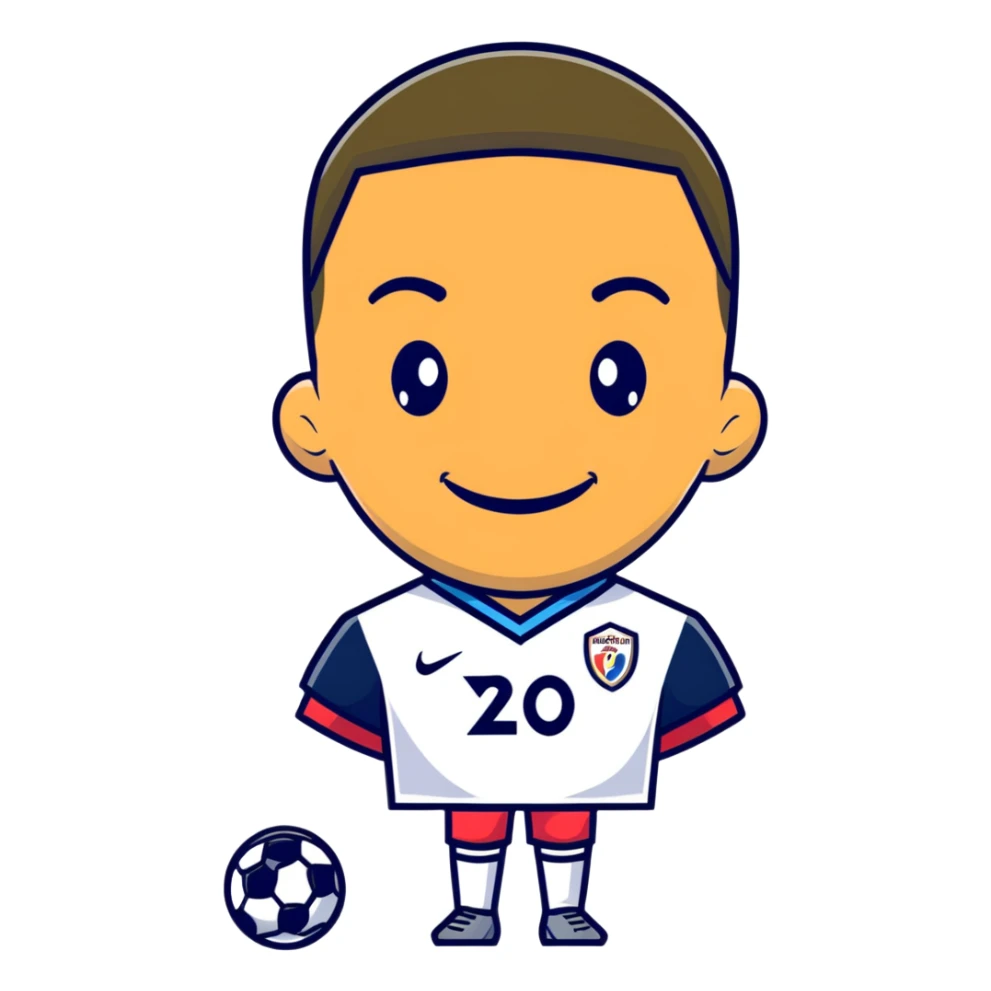 cartoon Kylian Mbappé smiling in soccer uniform sticker