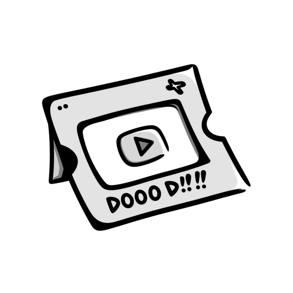 lottery scratcher ticket with a plus sign and YouTube play button, playful sticker