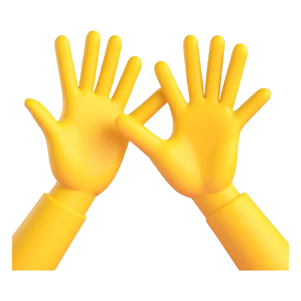 A 3D yellow emoji-style illustration of two open hands, positioned side by side and angled to the right, as if they are pushing something like a swing. Add motion lines behind the hands to the left to show a rightward pushing movement. Clean cartoon style, minimal background sticker