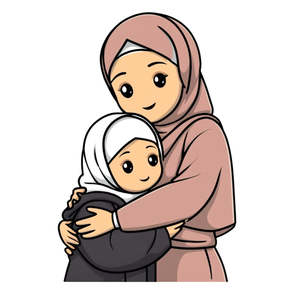 Mother in hijab hugging her child sticker