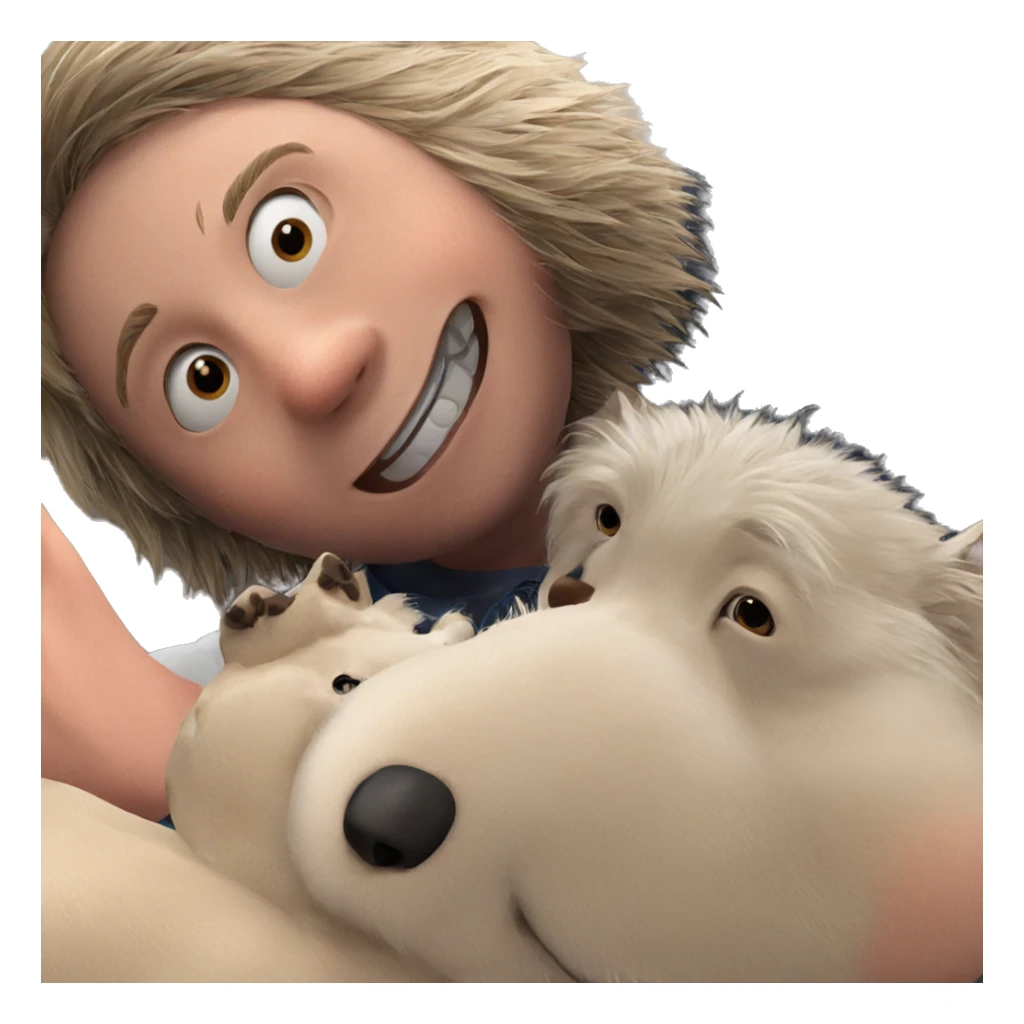 happy boy with dog sticker