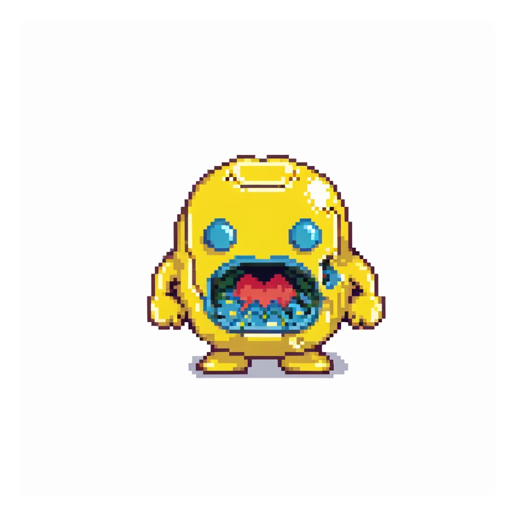classic yellow Pac-Man character with open mouth in 8-bit style sticker