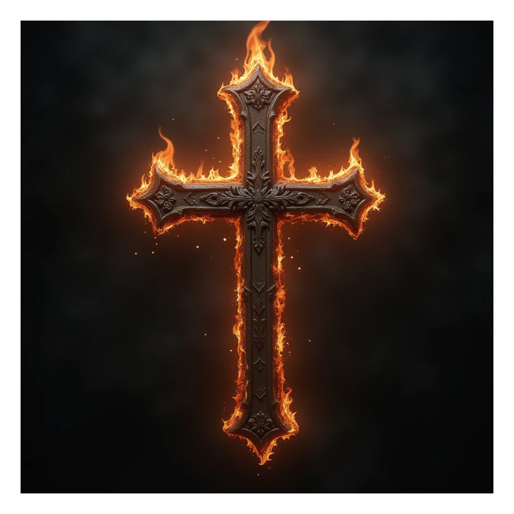 realistic gothic cross, with a dark flame, photorealistic style, no background sticker