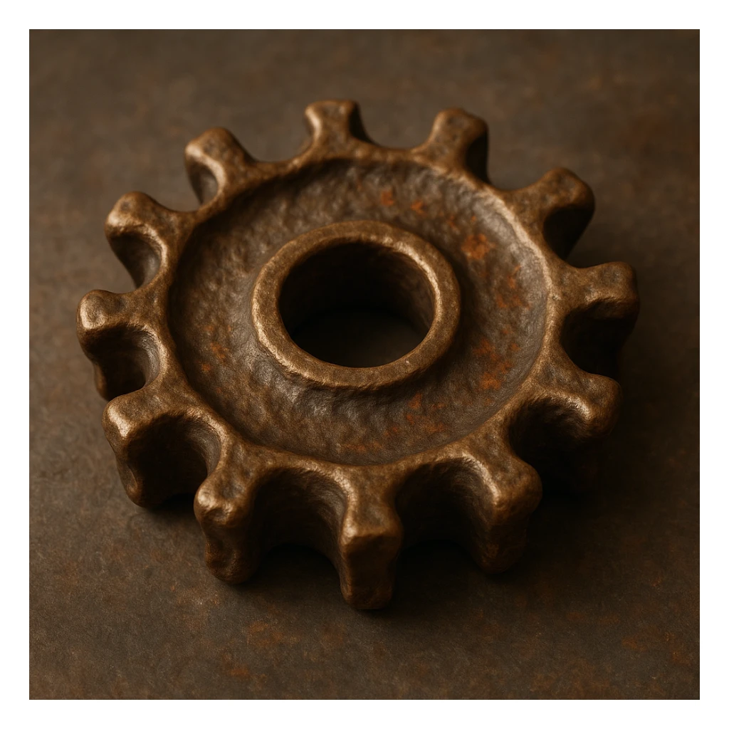 bronze gear with rustic, organic teeth and subtle rusty spots, rendered with realistic lighting sticker