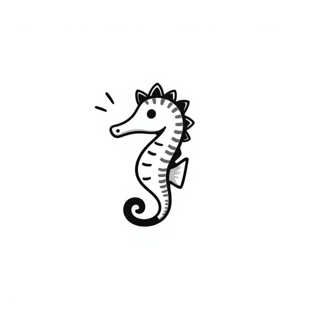 simple black line hand-drawn doodle style seahorse sticker