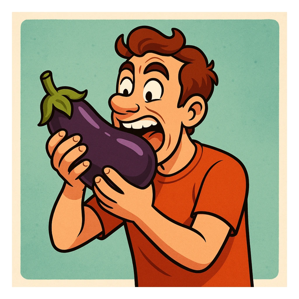 man eating a big eggplant, style 1 sticker