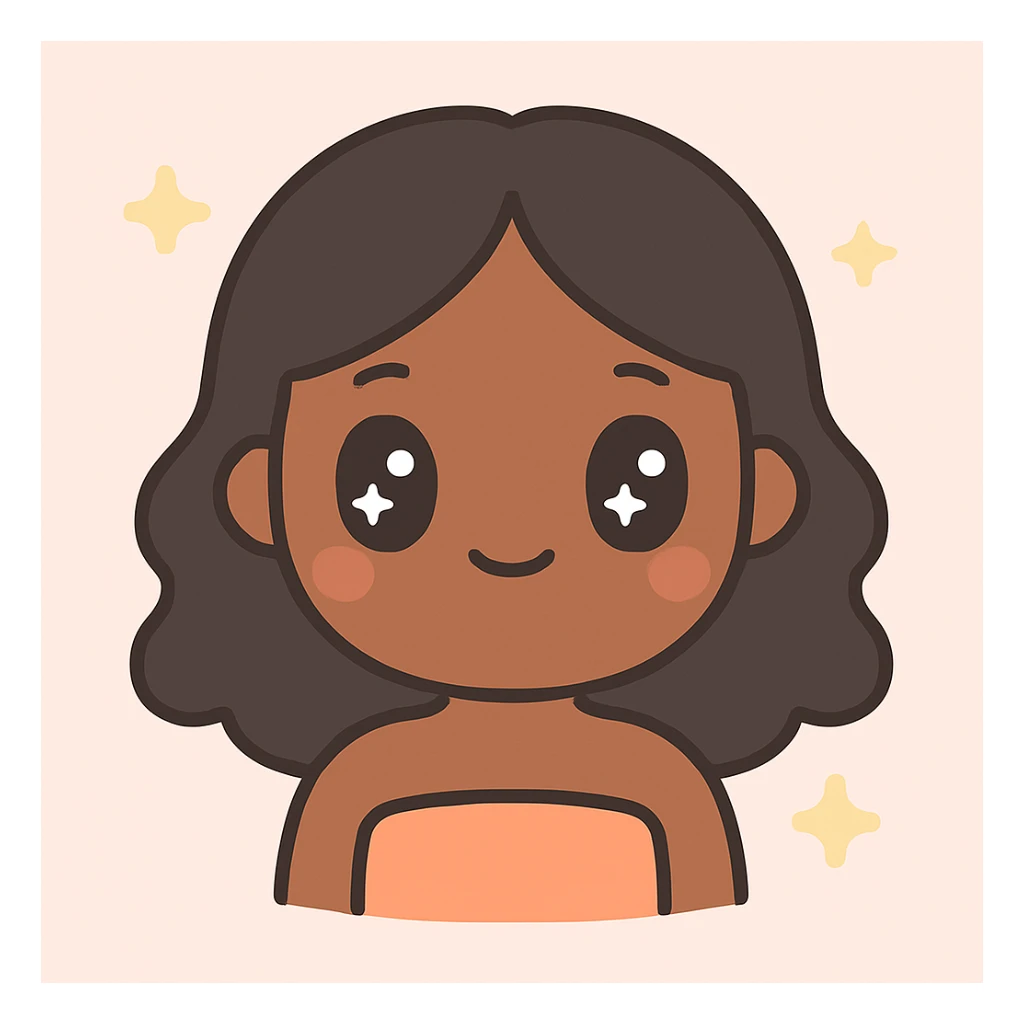 Make the character have long black hair, keep the tube top, in kawaii style. sticker