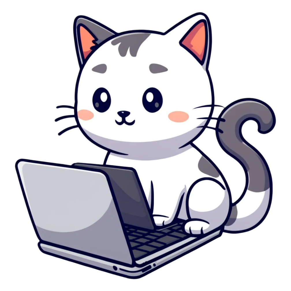 cute sticker of a cat typing on a laptop sticker