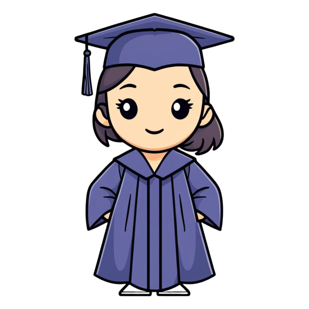 Natalie wearing her cap and gown  sticker