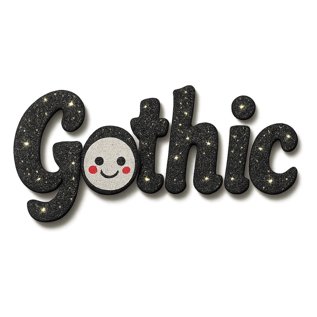 Add sparkling glitter and shimmer to the black text, keep the 3D paper-craft effect, kawaii style, no outline, transparent background. sticker