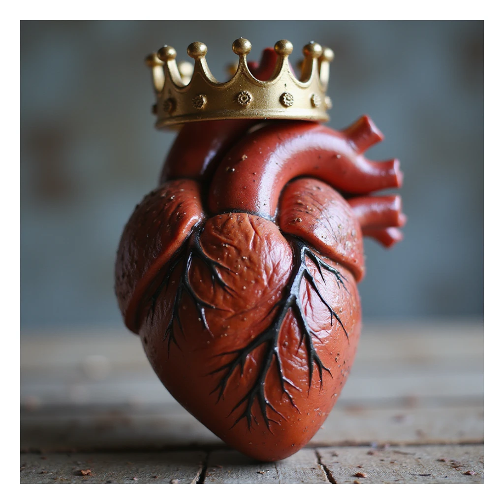 photorealistic high detail heart with a crown sticker