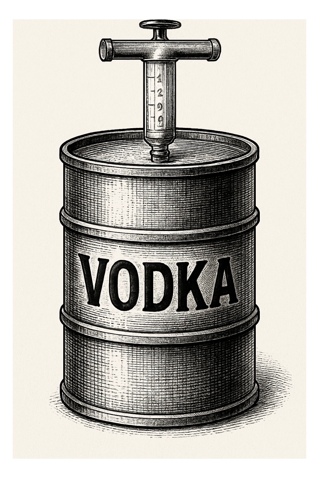 нарисуй в такой форме, как во вложении бутылку водки, но чтобы она была похожую на бочку нефти, в стиле как во вложении второе фото sticker