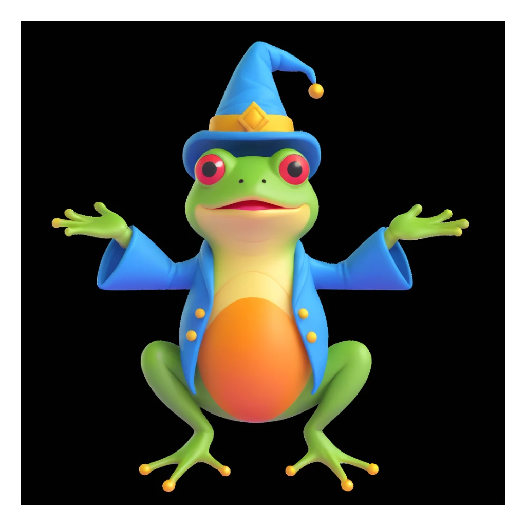 frog wizard shrugging, magical hat, fantasy, vibrant colors sticker