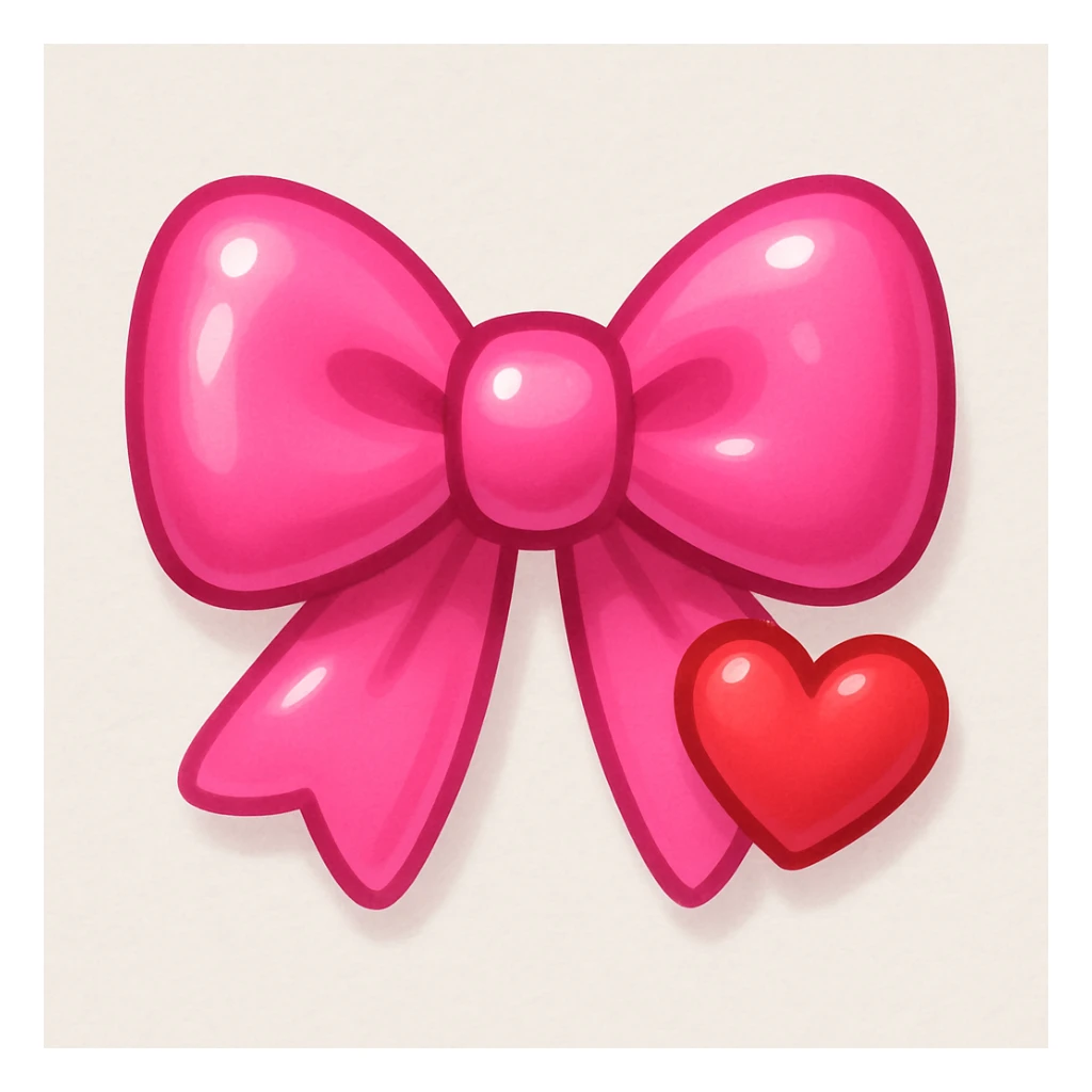 pink bow emoji, cute and shiny, with a heart accent sticker
