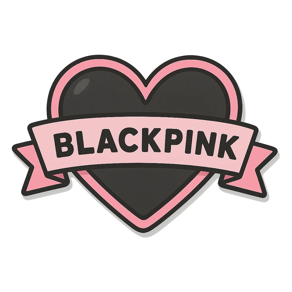 BLACKPINK-inspired wearable object, black and pink colors, playful and collectible, could be a pin, patch, or charm sticker