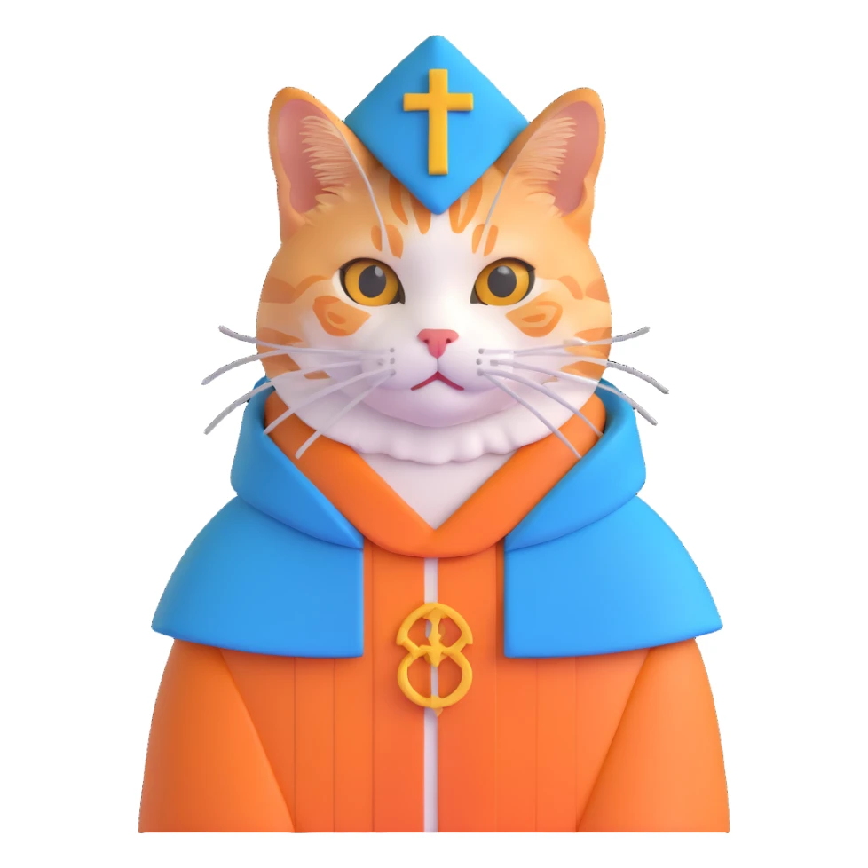 orange tabby cat dressed as a pope, with papal hat and robes sticker