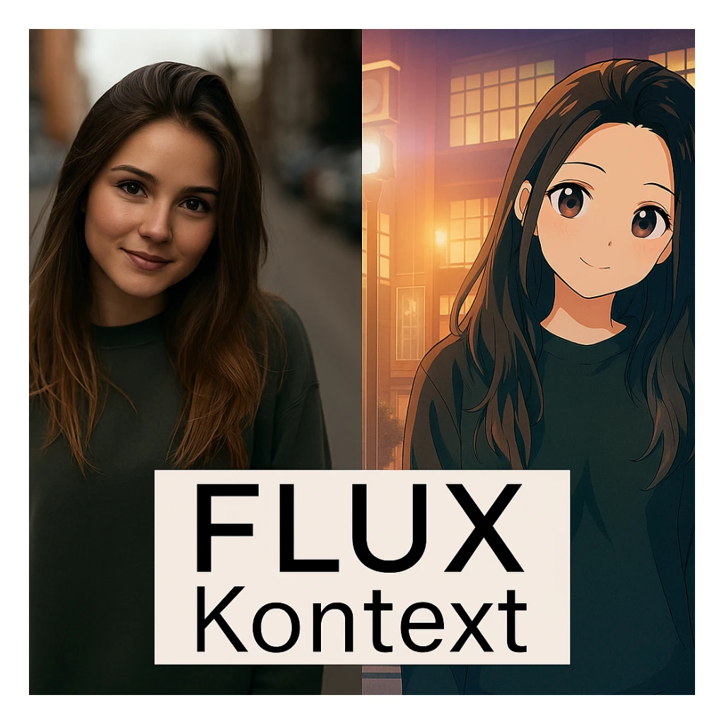 recreate this image and add logo of  text "FLUX Kontext" on top of it sticker
