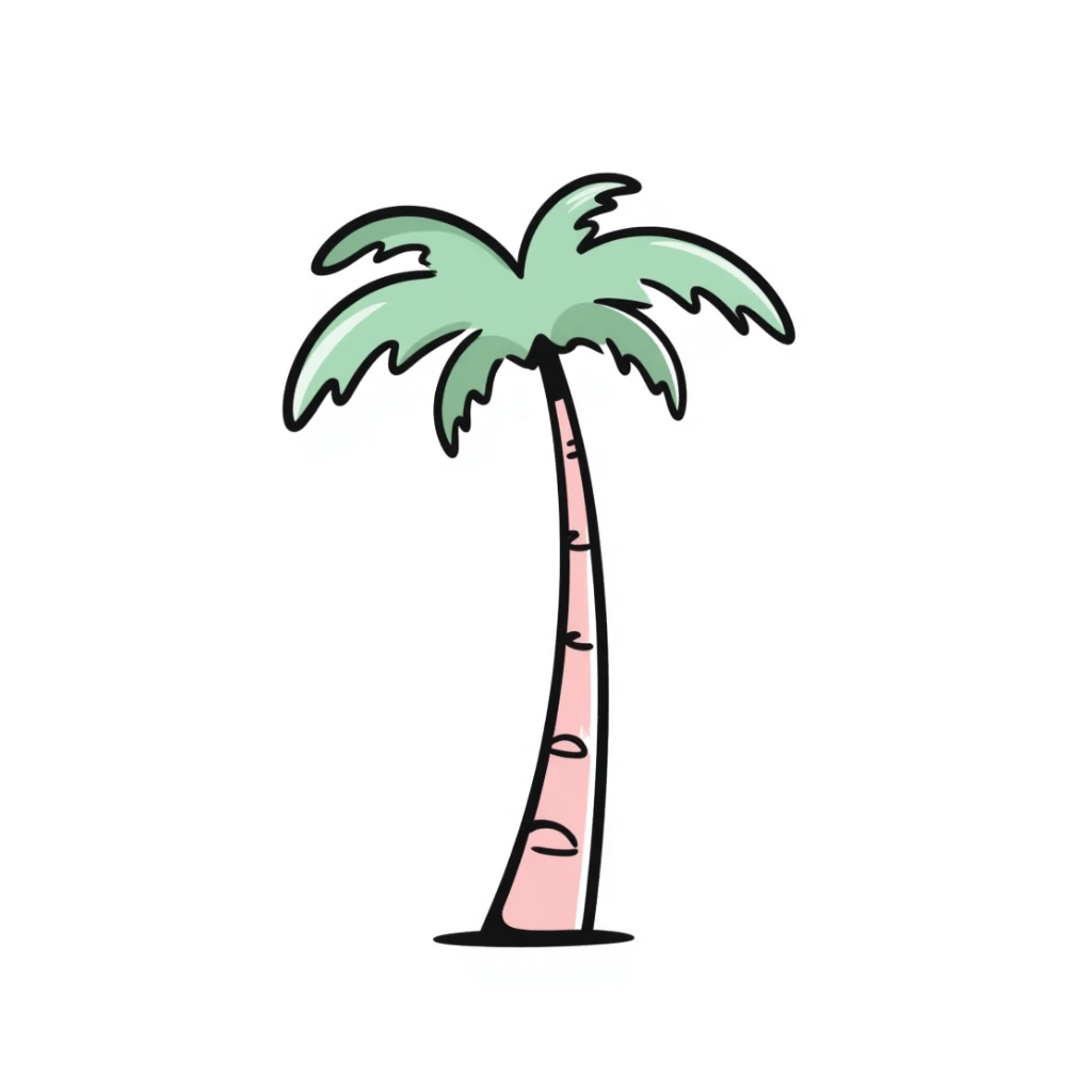 palm tree with pastel mint trunk and pastel pink leaves sticker