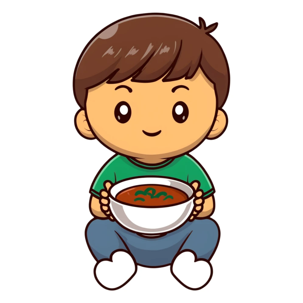 kid with a long head, stubby nose, Mexican features, bowl cut brown hair, brown eyes sticker