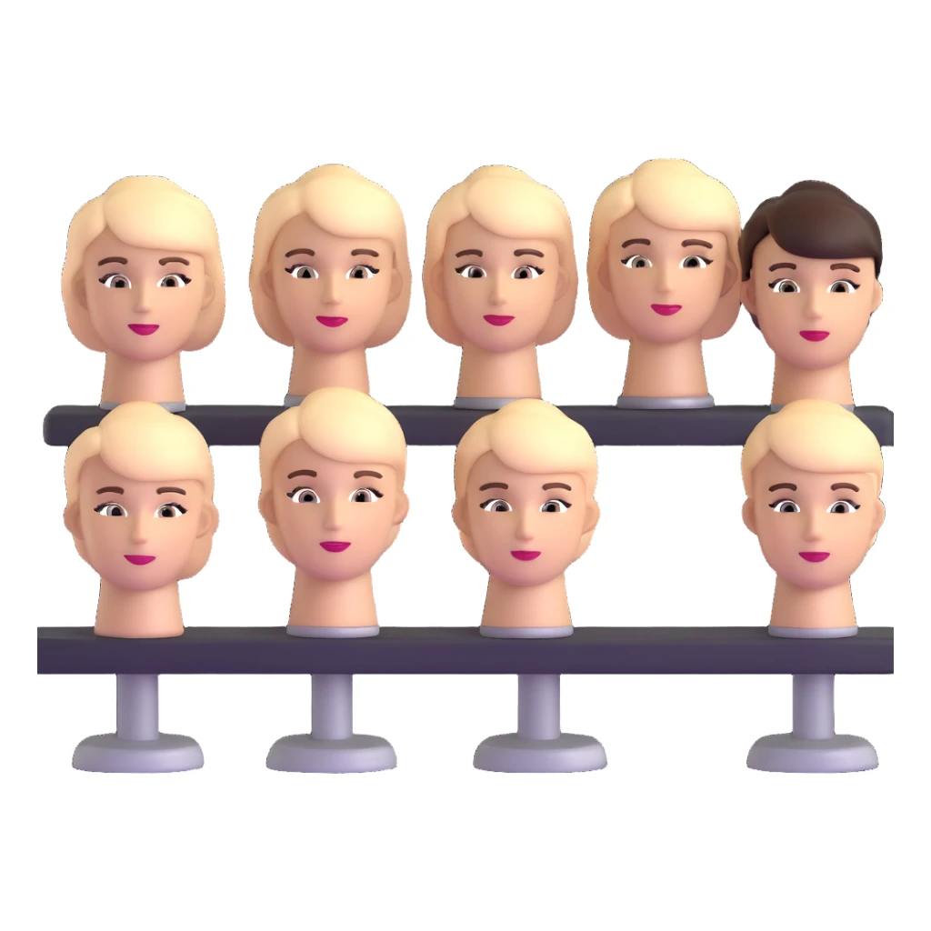 hair salon classroom with students practicing on mannequin heads sticker