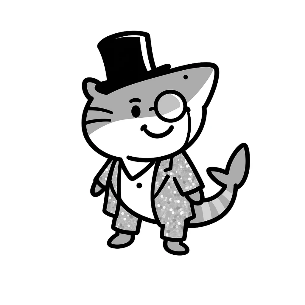 Add a monocle to the shark with a top hat, keeping the doodle style look. sticker