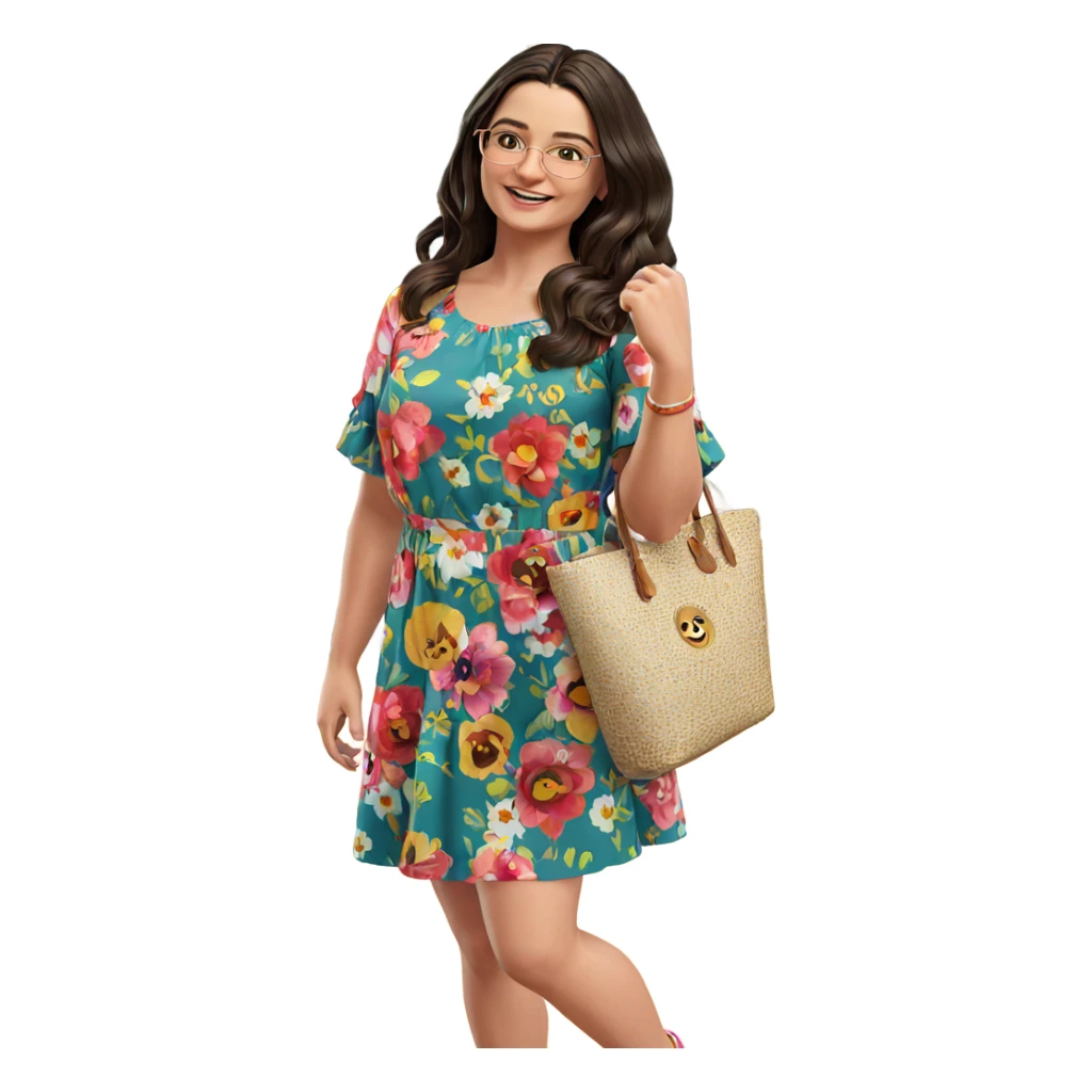 smiling girl in floral dress sticker