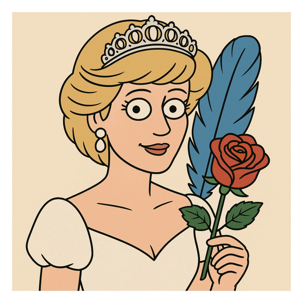 Princess Diana a red rose a blue feather  sticker