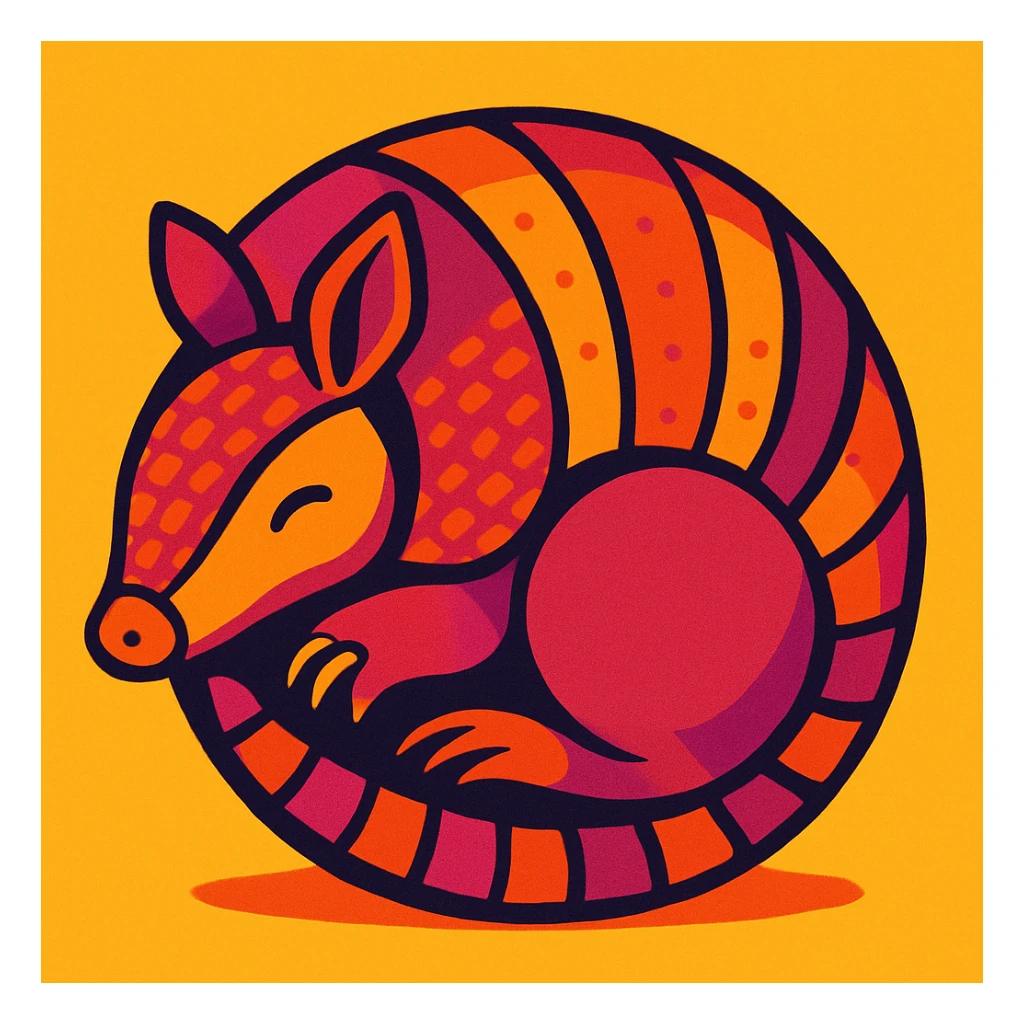 an armadillo, vibrant toon style, curled into a ball sticker