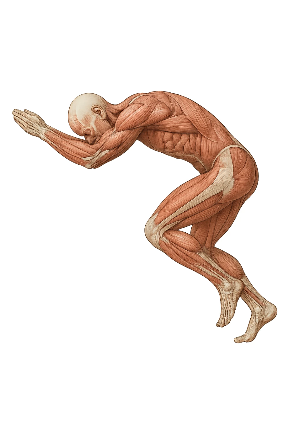 corpo umano anatomico realistico che si butta con la schiena e le spalle in avanti, postura delle spalle chiuse, isolato su sfondo bianco sticker