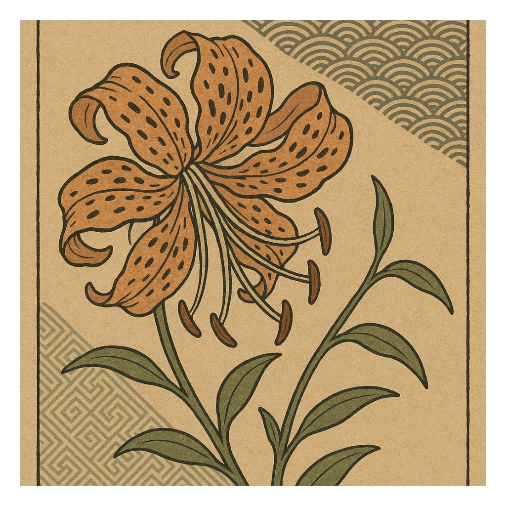 old fashioned tiger lily, ukiyo-e Japanese print style sticker