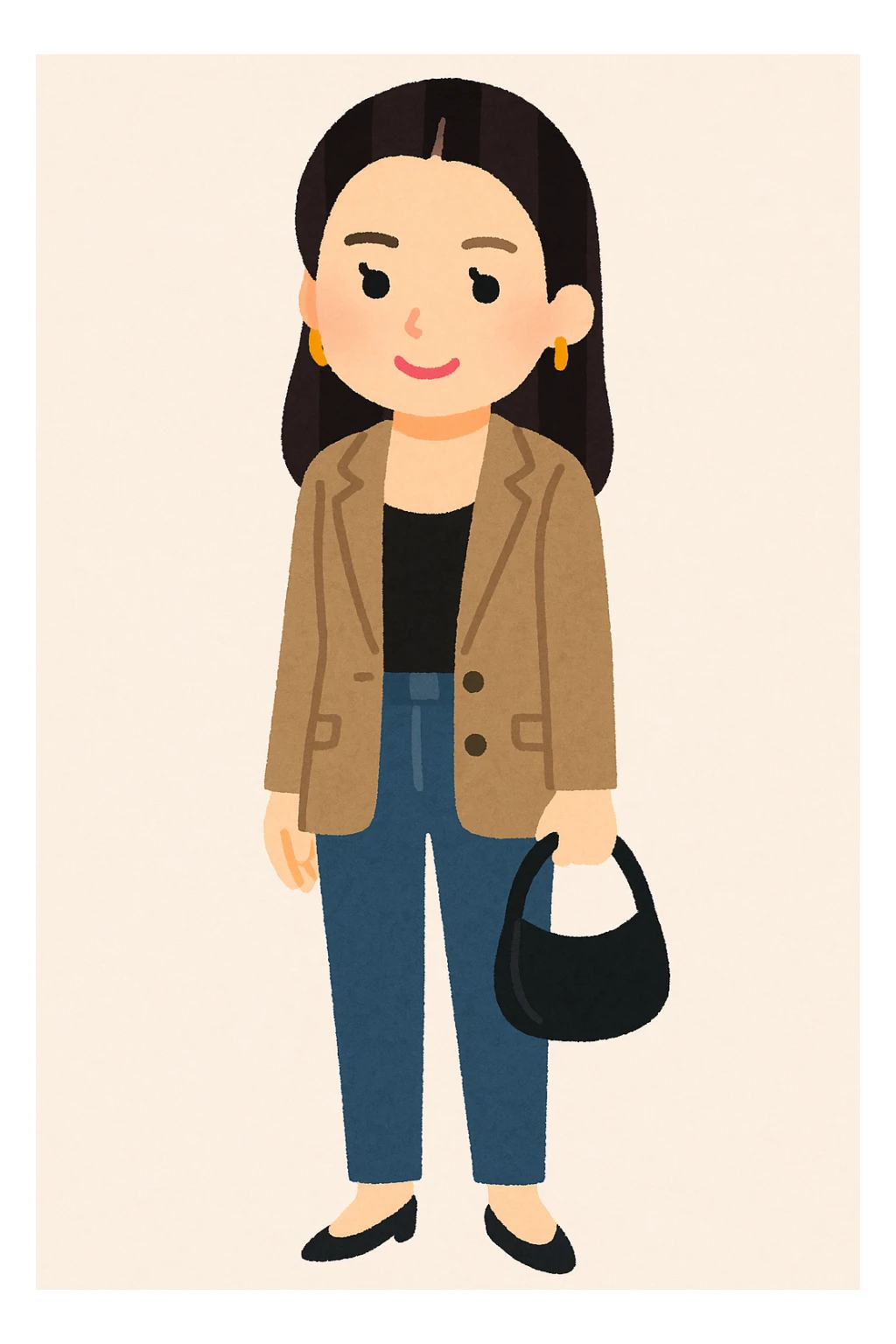 Kendall Jenner in the style of Irasutoya, simple cartoon, friendly expression, fashionable outfit, light background sticker