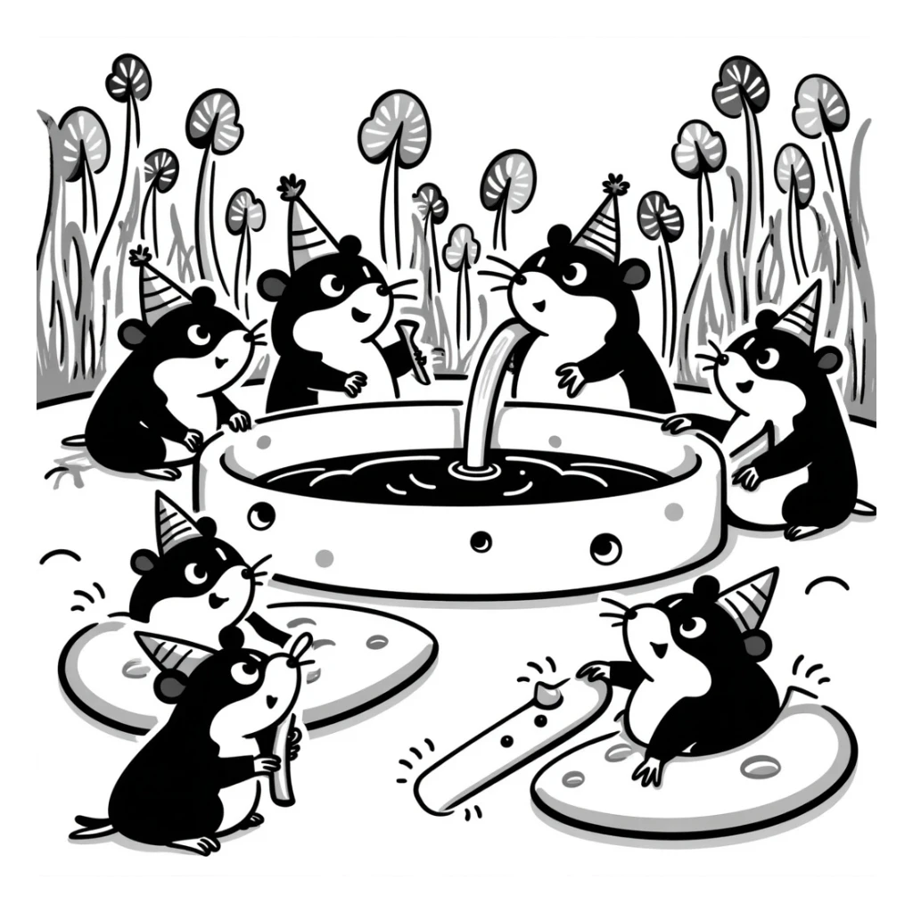 hamsters at a weed and cheese pool party, cult theme, Black Doodle style sticker