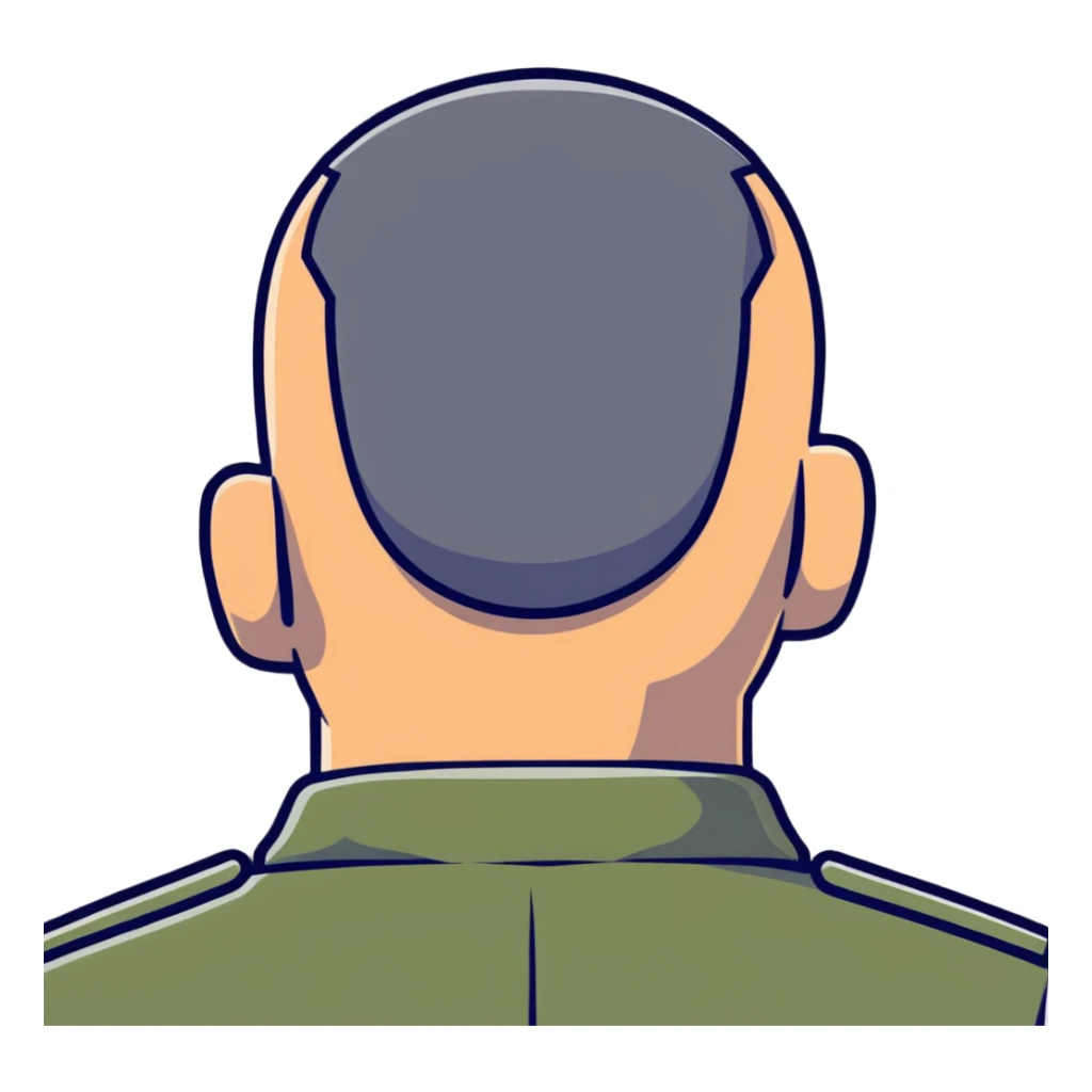 back view of military soldier's head with crew cut sticker