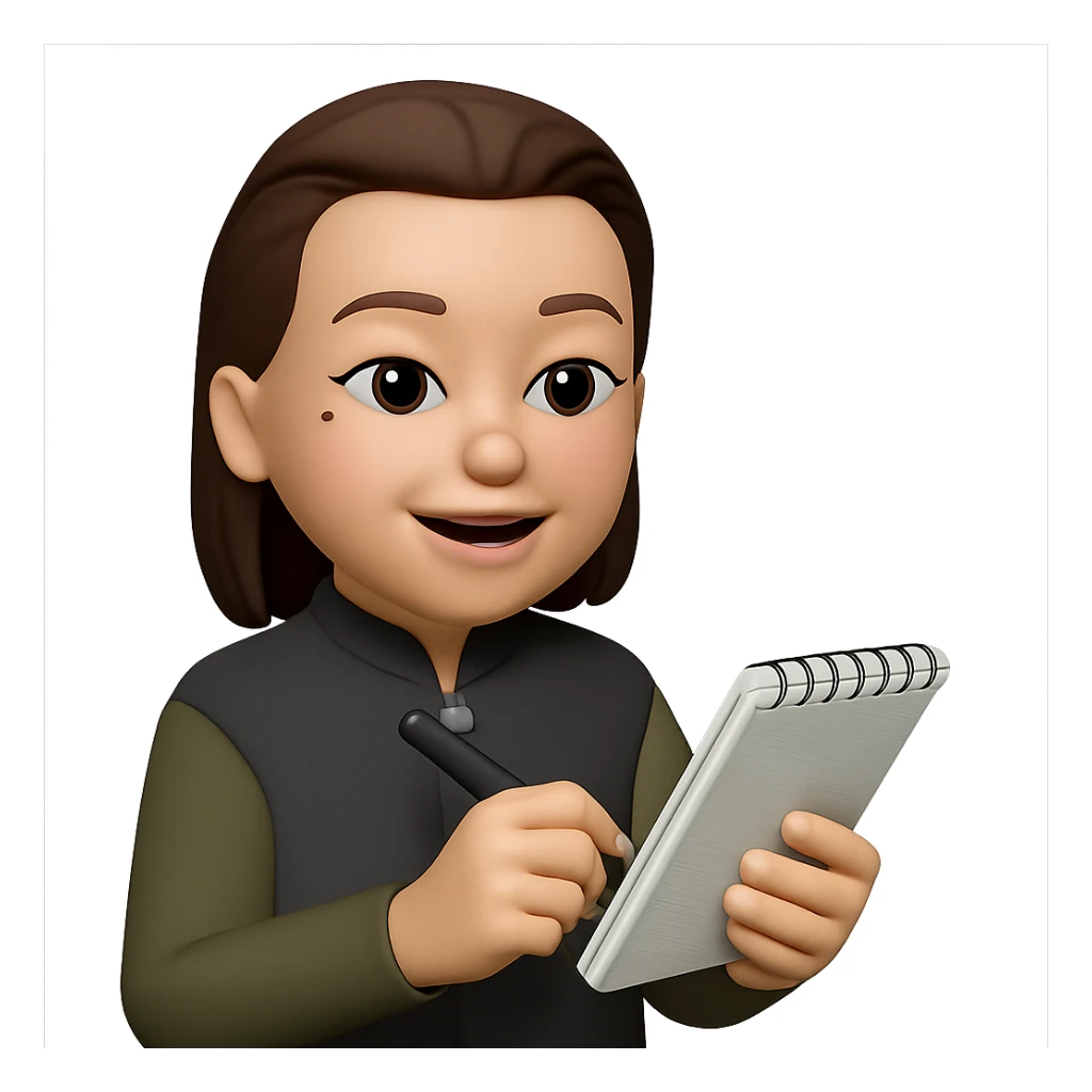 Edit the image to depict the woman conducting user interviews. Add a notepad and pen in her hands. Keep the same style as the original image. Make the background transparent. sticker