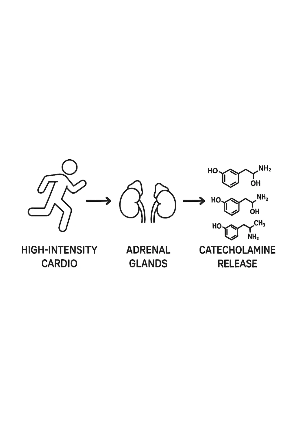 fai uno schemino che mostra come il cardio ad alta intensità stimola le catecolamine sticker