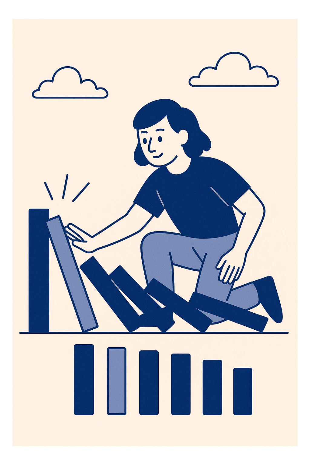 domino effect, stylized chain reaction, energetic, minimalistic sticker