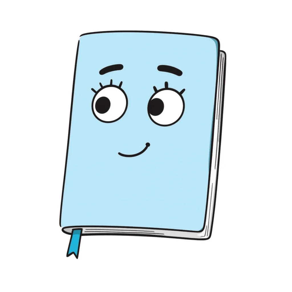 sky blue notebook with only eyes no mouth doodle style sticker