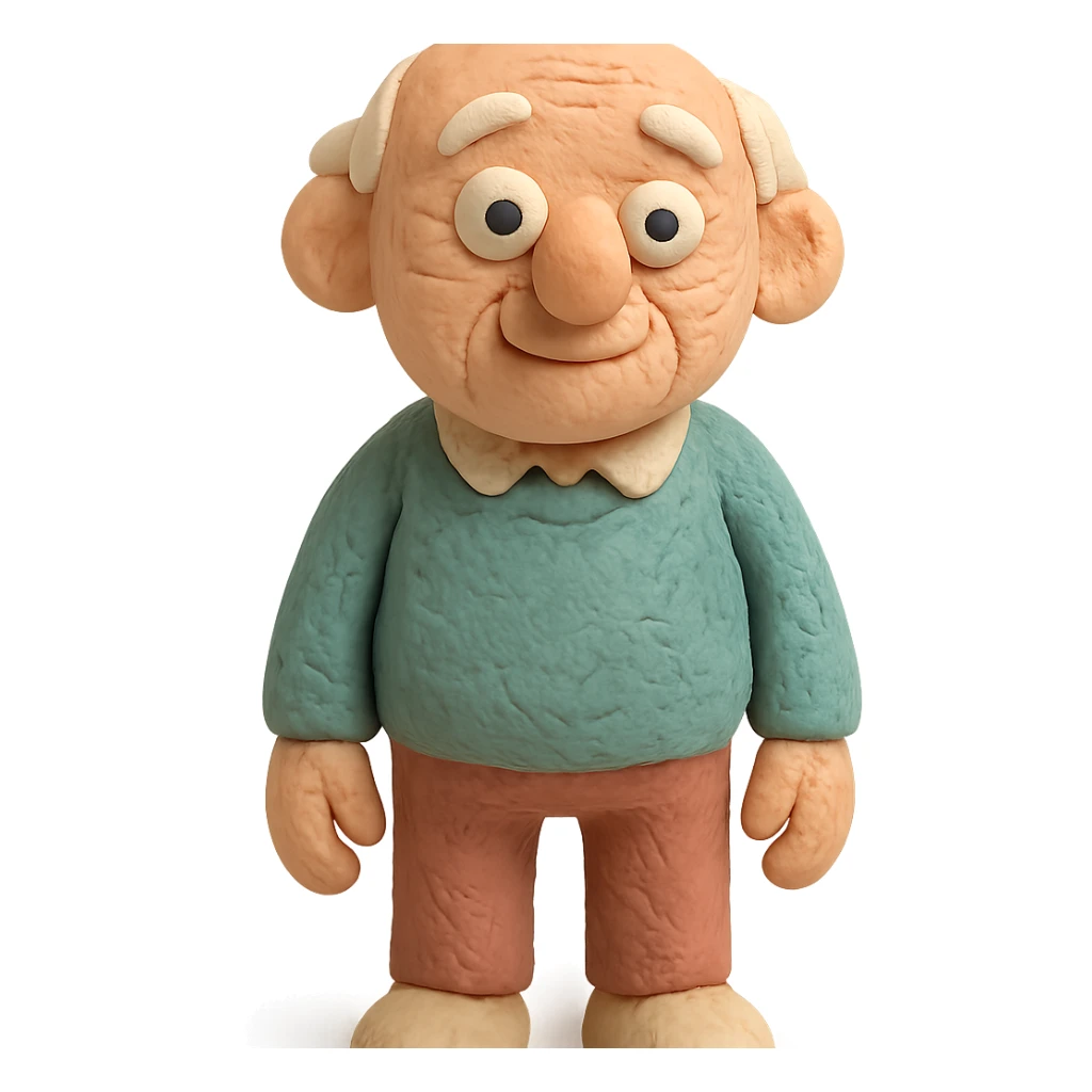 claymation style old grandpa with visible fingerprints and pastel colors sticker