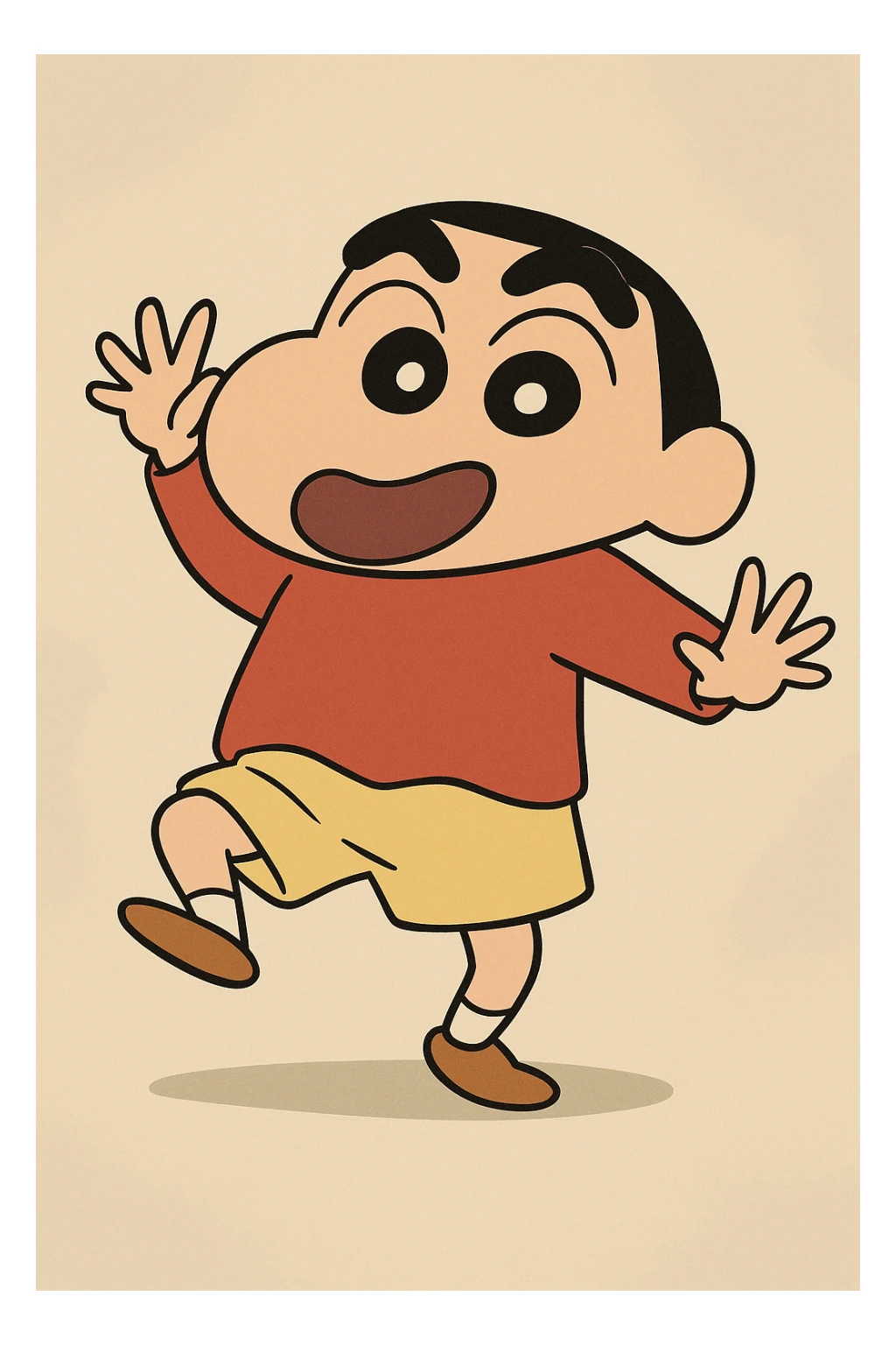 Shin Chan character, playful pose, cartoon style sticker