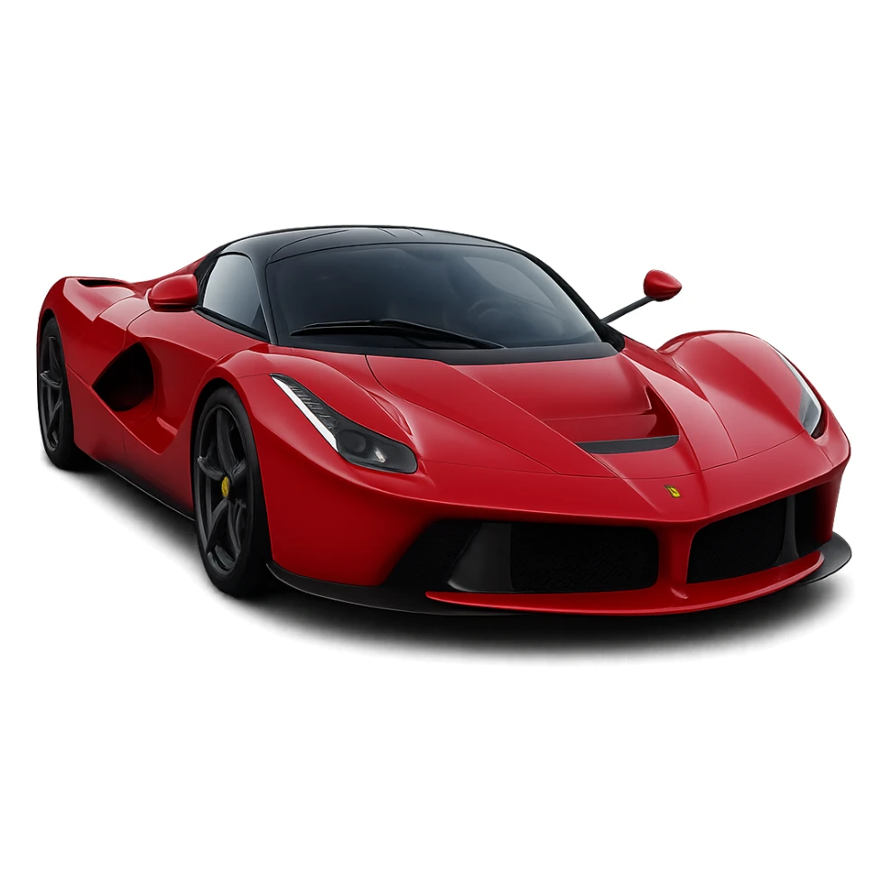 Make this car look like a Ferrari hypercar, keep high definition, smooth edges, and transparent background, in a style suitable for editing with smooth and sleek design details. sticker