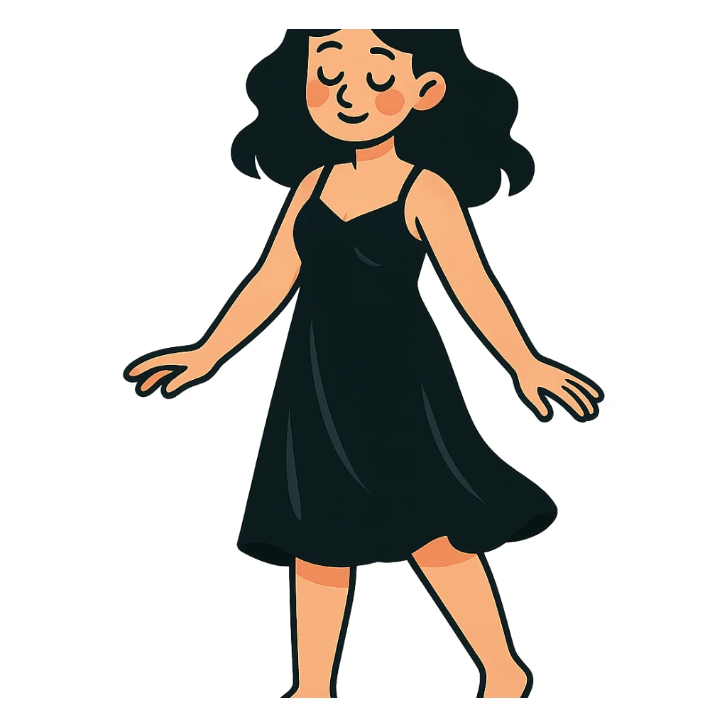 black nightgown, soft and flowing cartoon style sticker