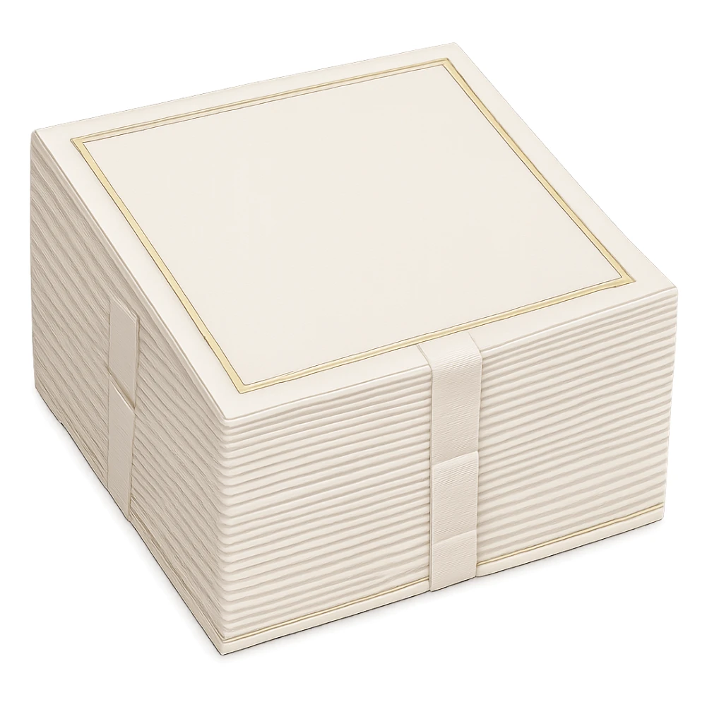 Add a subtle and elegant colored border to the stack of soft white paper napkins. Maintain soft lighting and subtle shadows. The background should be transparent with no background visible. sticker