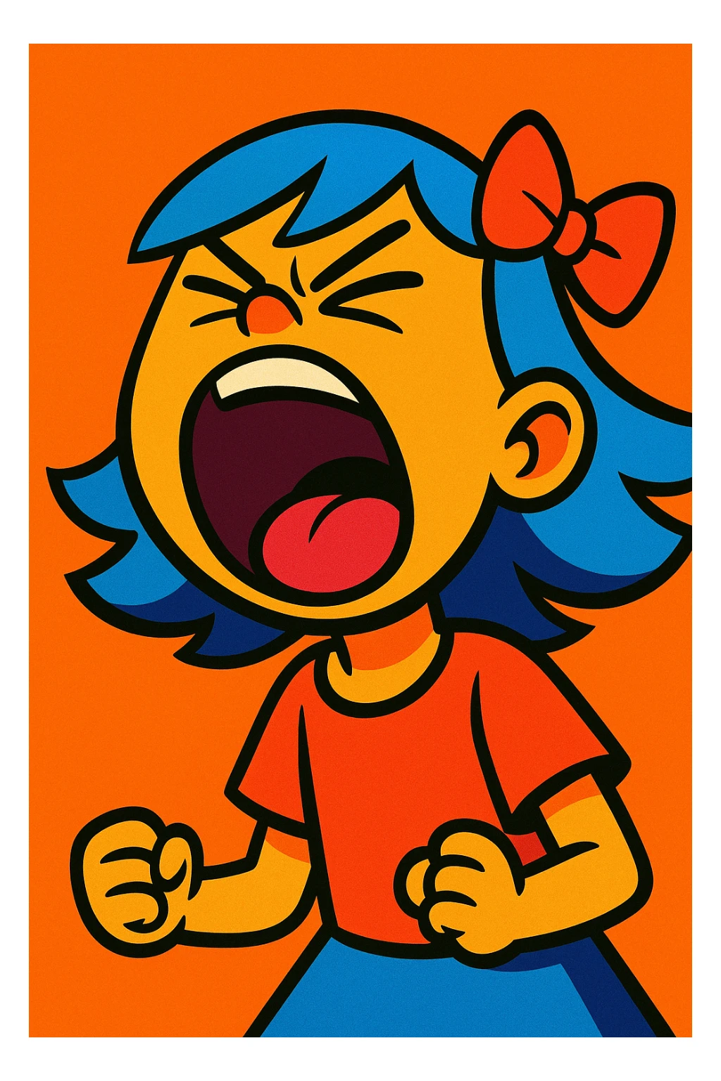 a girl screaming, expressive, vibrant cartoon style sticker