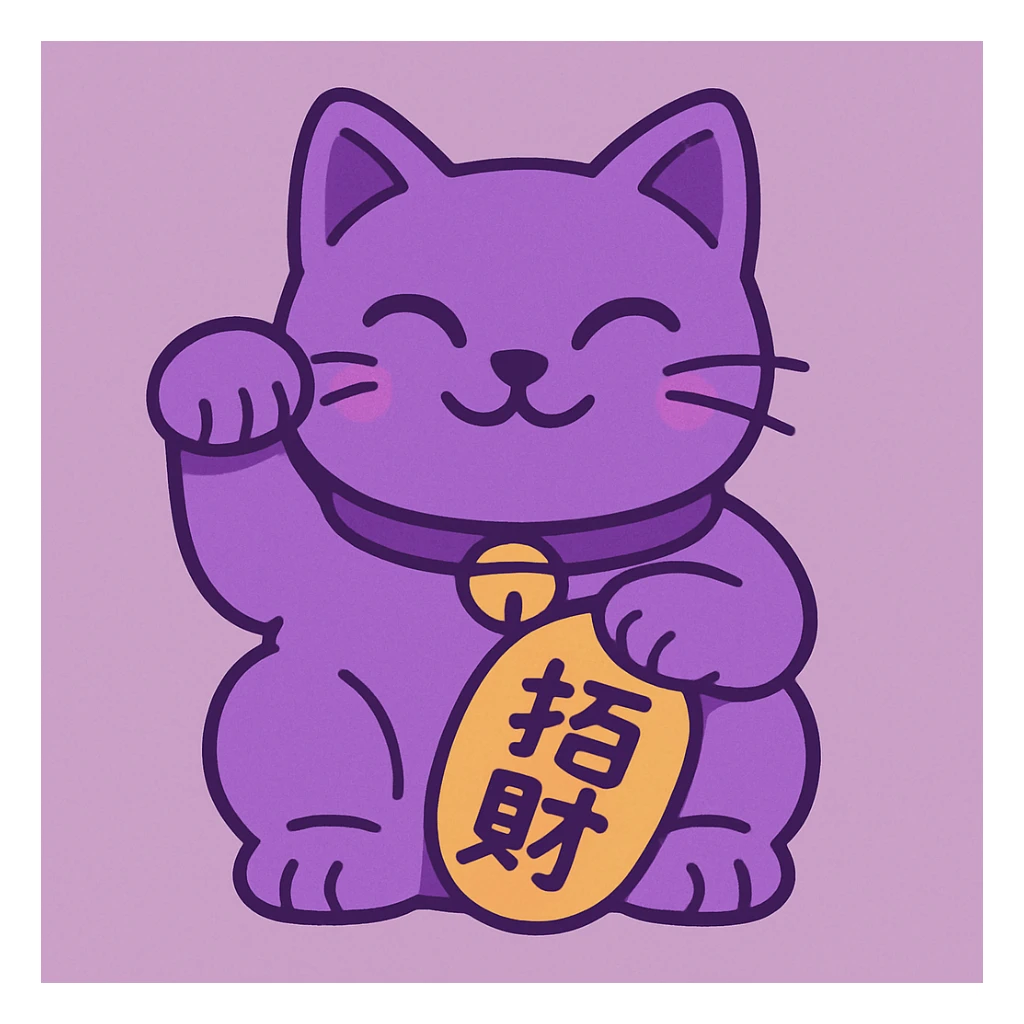 Purple Chinese lucky cat in a flat toon style  sticker