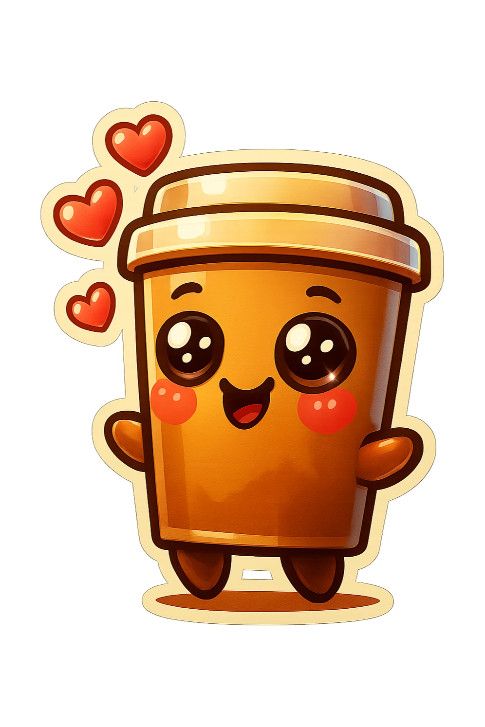 Tall coffee cup, extreme flirty, gushing with love, dramatic sticker